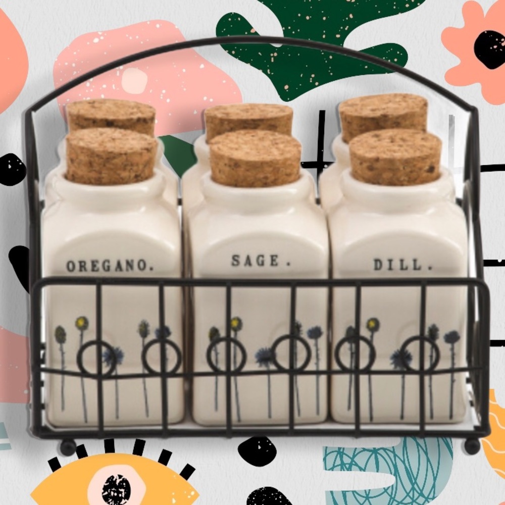Rae Dunn Spice Rack and 6 Jars Rosemary Dill kitchen - Picture 1 of 3